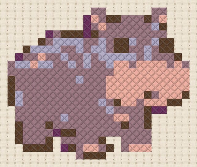 Hippo finished in cross stitch on Aida cloth