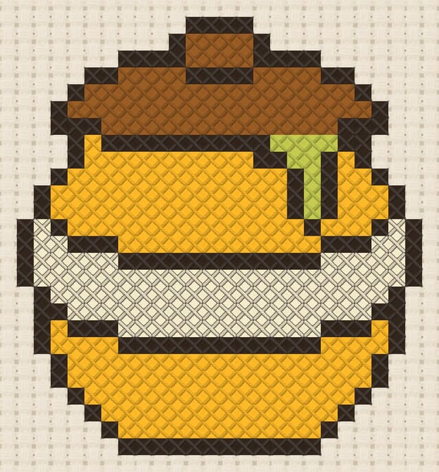 Honey pot finished in cross stitch on Aida cloth