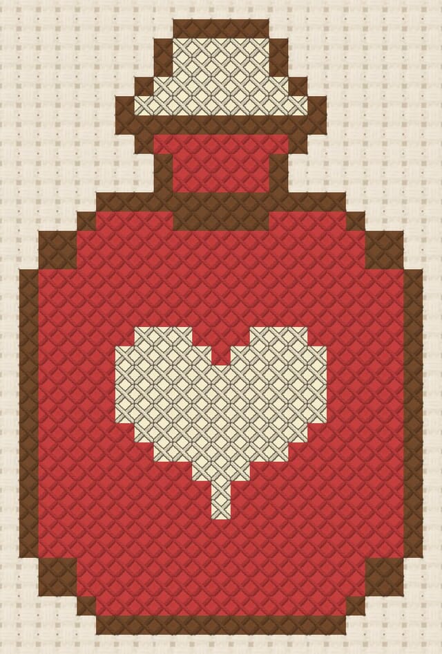 Hot water bottle finished in cross stitch on Aida cloth