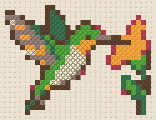 Hummingbird finished in cross stitch on Aida cloth
