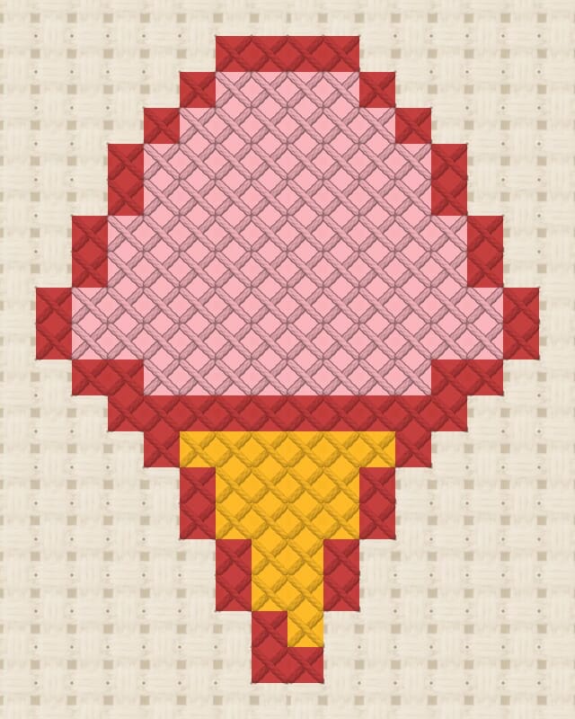Ice cream finished in cross stitch on Aida cloth