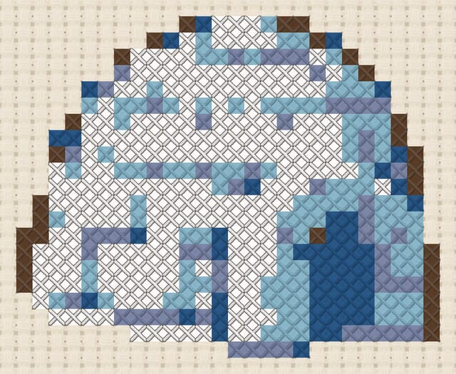 Igloo finished in cross stitch on Aida cloth