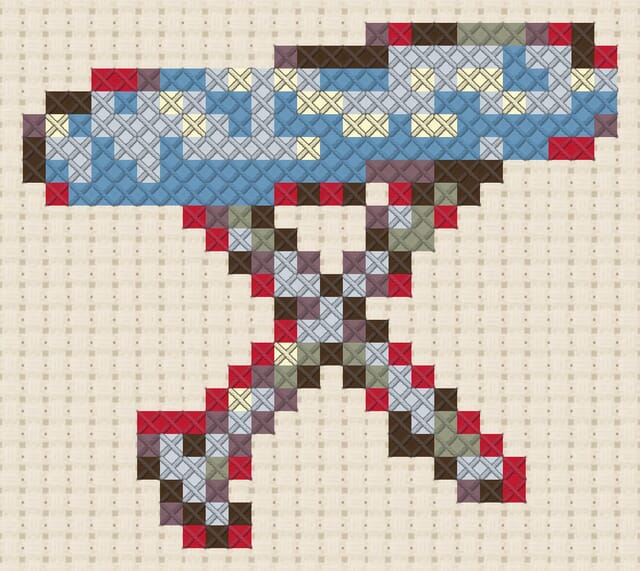 Ironing board finished in cross stitch on Aida cloth