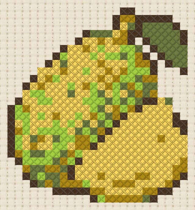 Jackfruit finished in cross stitch on Aida cloth