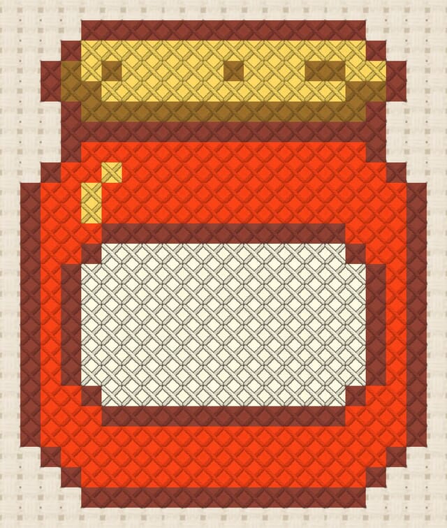 Jam jar finished in cross stitch on Aida cloth