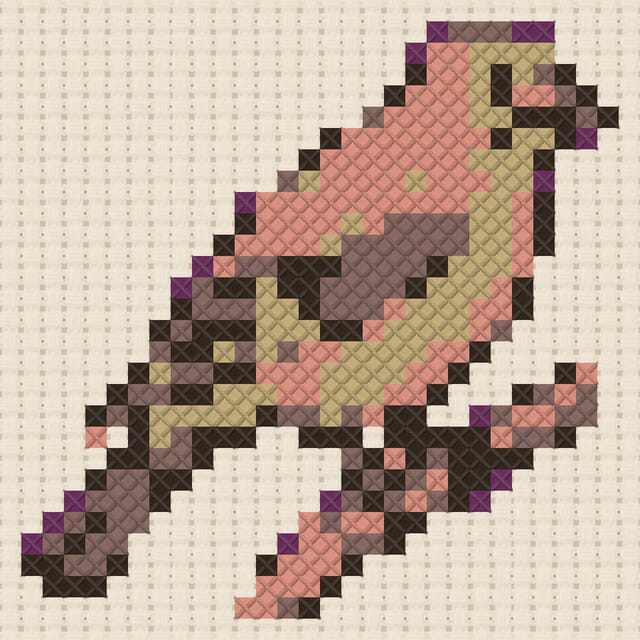 Jay finished in cross stitch on Aida cloth
