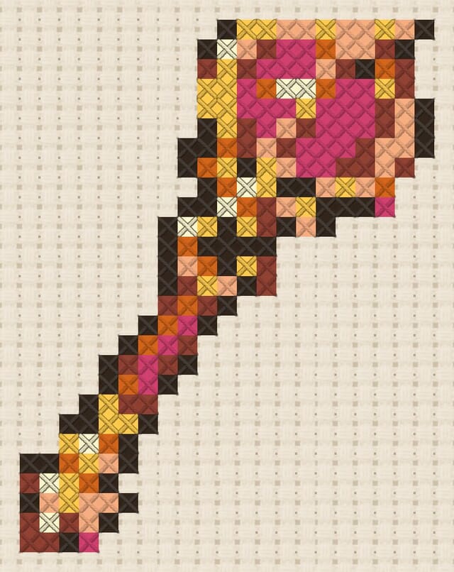 Jeweled scepter finished in cross stitch on Aida cloth