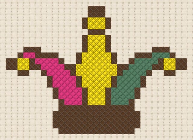 Juggling clown hat finished in cross stitch on Aida cloth