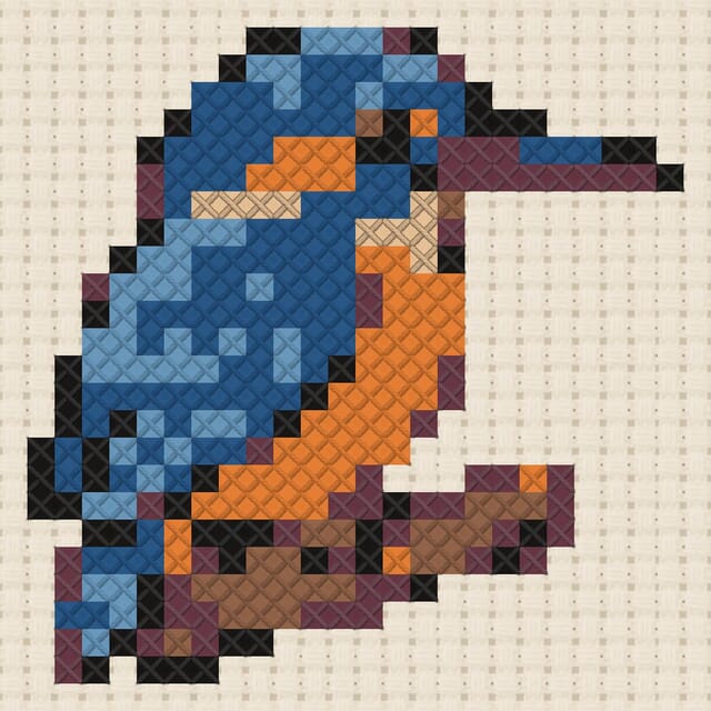 Kingfisher finished in cross stitch on Aida cloth