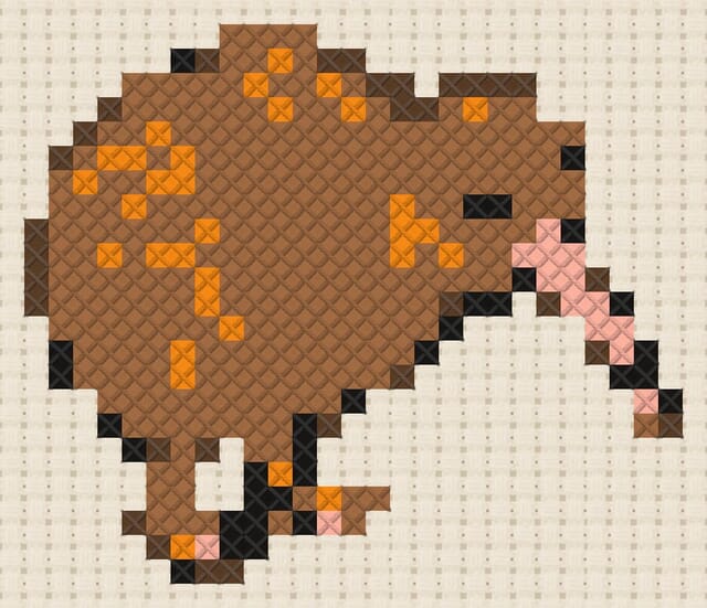 Kiwi bird finished in cross stitch on Aida cloth