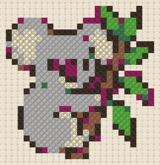 Koala finished in cross stitch on Aida cloth