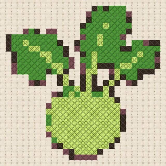 Kohlrabi finished in cross stitch on Aida cloth