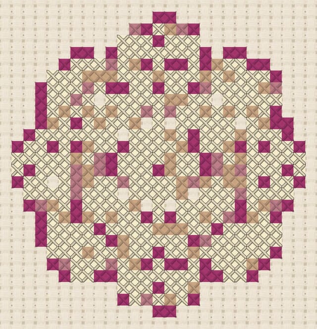 Lace doily finished in cross stitch on Aida cloth