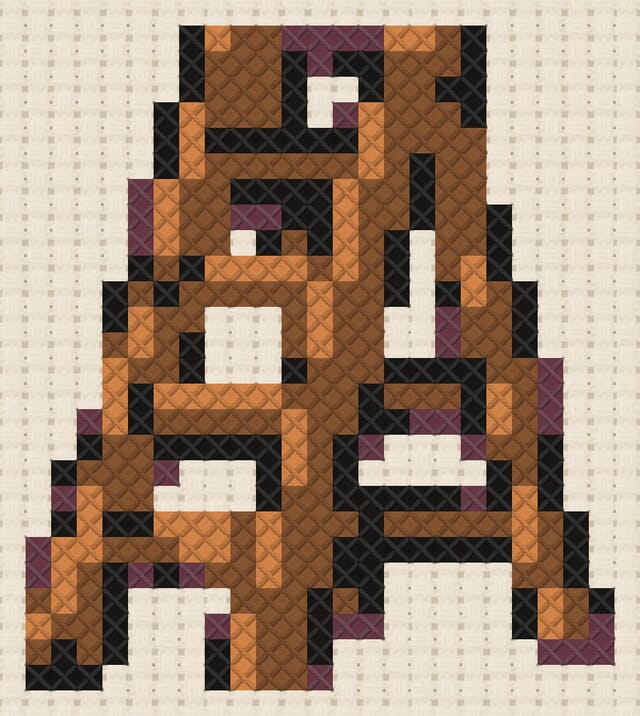 Library ladder finished in cross stitch on Aida cloth