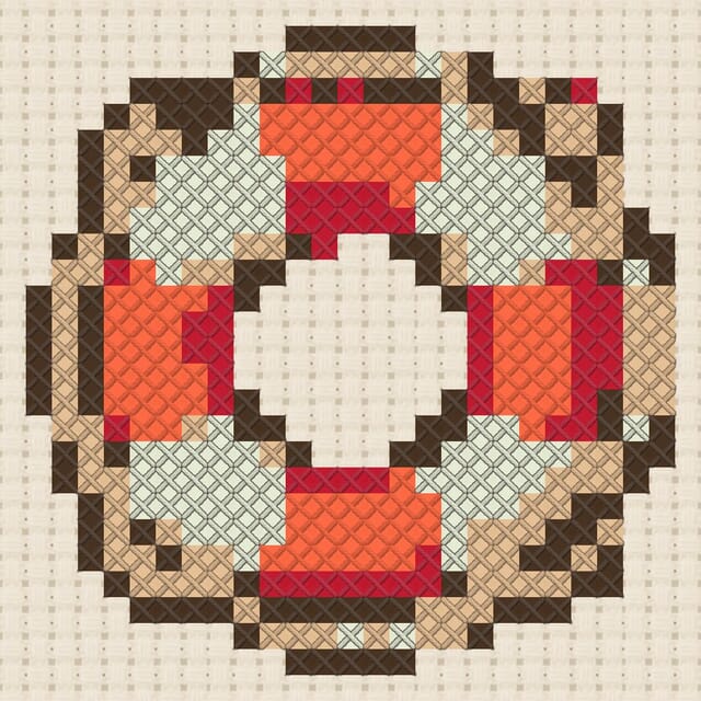Life ring finished in cross stitch on Aida cloth