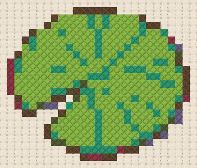 Lily pad finished in cross stitch on Aida cloth