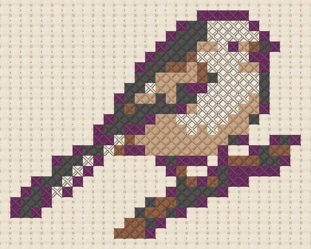 Long-tailed tit finished in cross stitch on Aida cloth