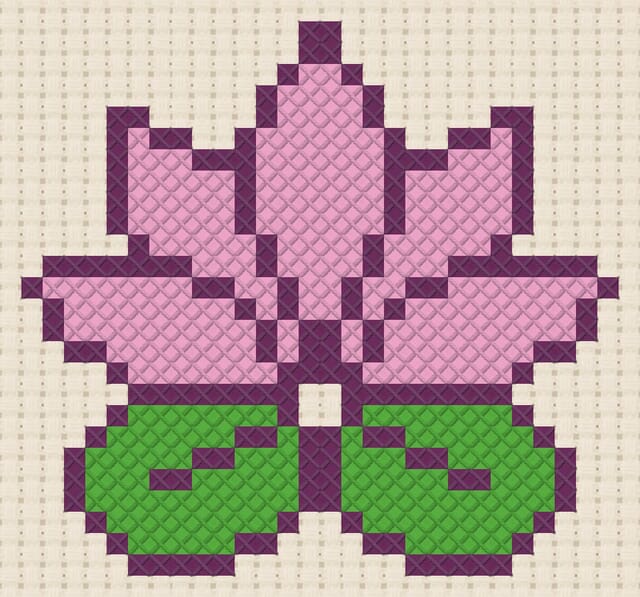 Lotus finished in cross stitch on Aida cloth
