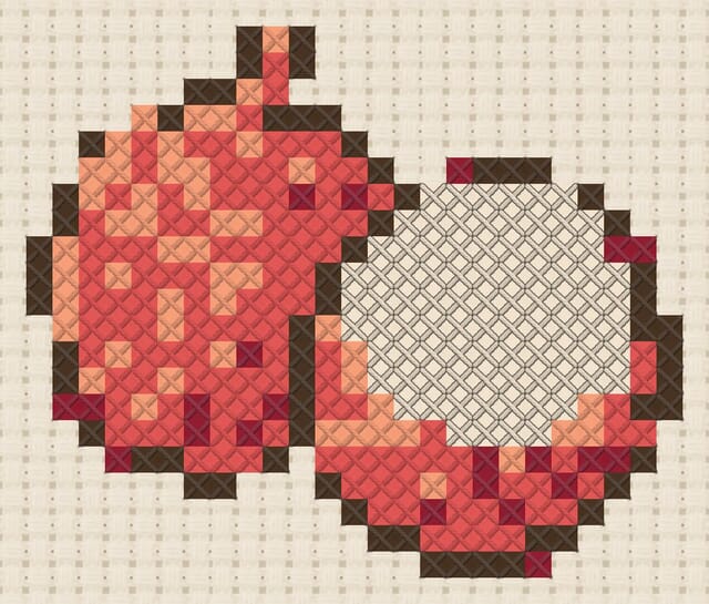 Lychee finished in cross stitch on Aida cloth