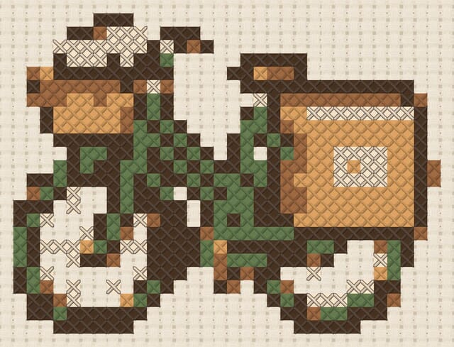 Mail bicycle finished in cross stitch on Aida cloth