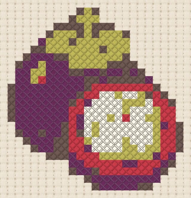 Mangosteen finished in cross stitch on Aida cloth