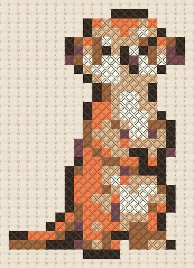 Meerkat finished in cross stitch on Aida cloth