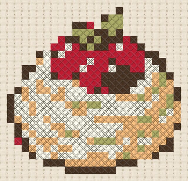 Meringue nest finished in cross stitch on Aida cloth