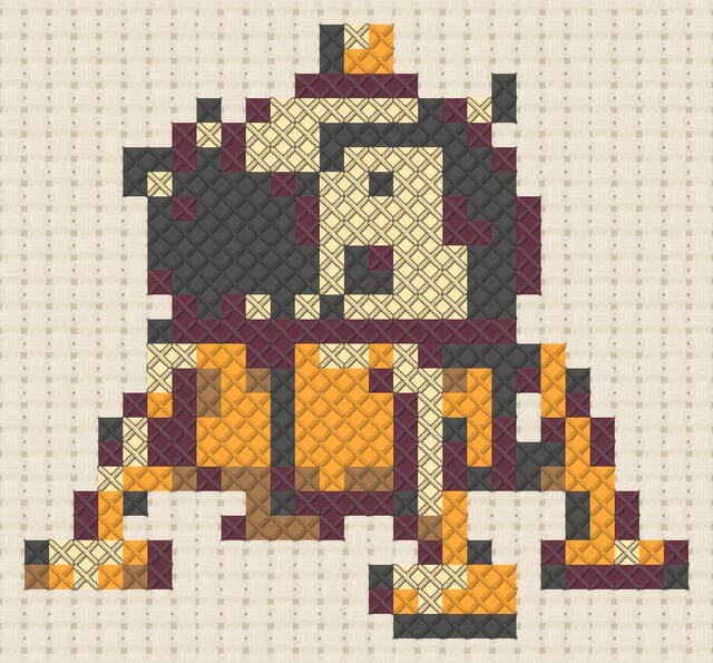 Moon lander finished in cross stitch on Aida cloth