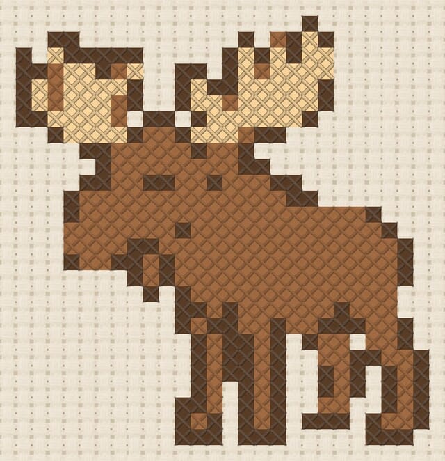 Moose finished in cross stitch on Aida cloth