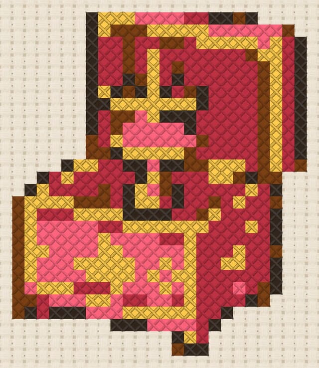 Music box finished in cross stitch on Aida cloth