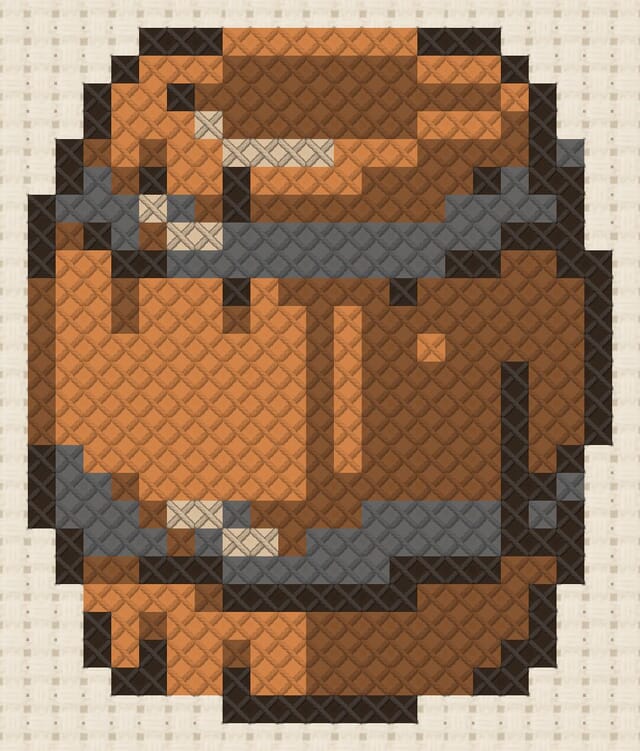 Oak barrel finished in cross stitch on Aida cloth