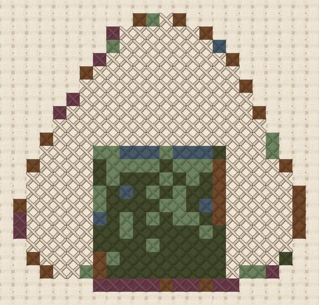 Onigiri finished in cross stitch on Aida cloth