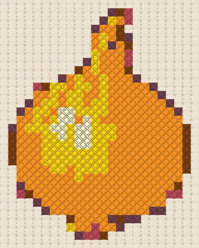 Onion finished in cross stitch on Aida cloth