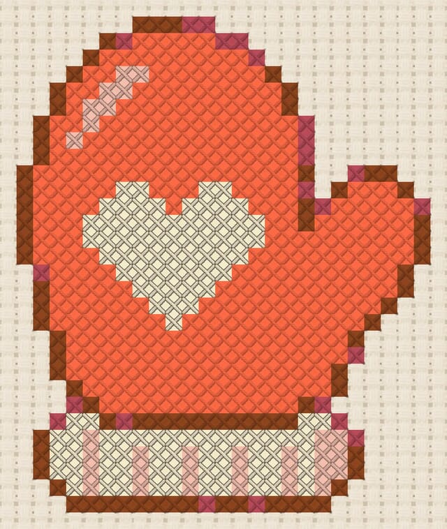 Oven mitt finished in cross stitch on Aida cloth