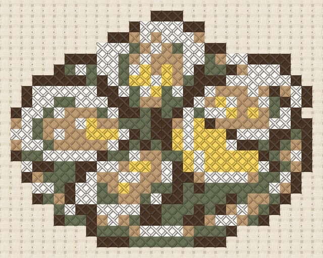 Oyster platter finished in cross stitch on Aida cloth