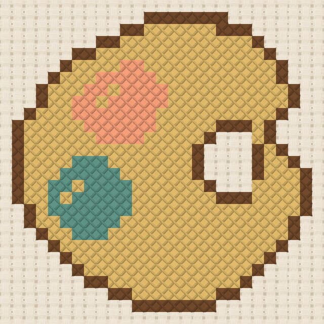 Paint palette finished in cross stitch on Aida cloth