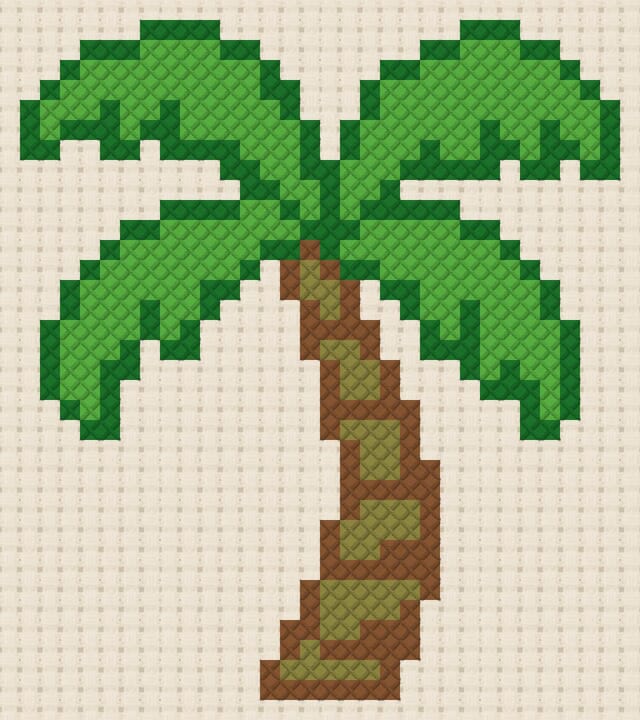 Palm tree finished in cross stitch on Aida cloth