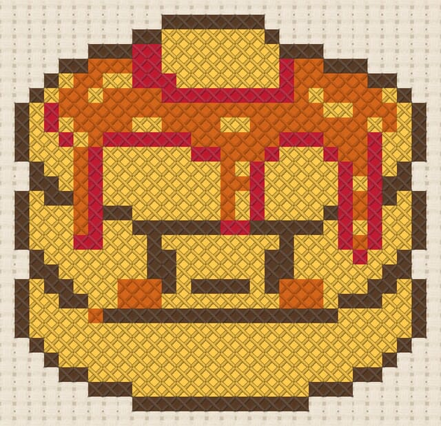 Pancake stack finished in cross stitch on Aida cloth