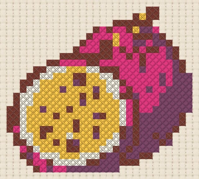 Passion fruit finished in cross stitch on Aida cloth