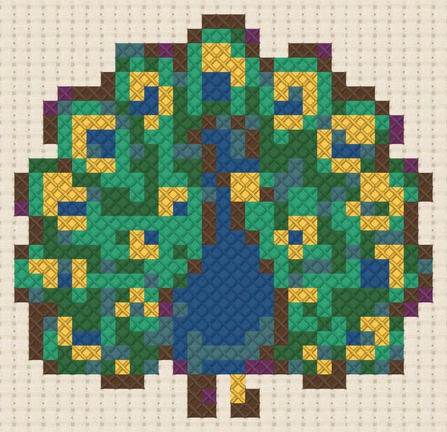Peacock finished in cross stitch on Aida cloth