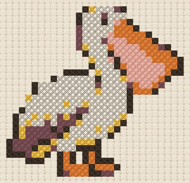 Pelican finished in cross stitch on Aida cloth