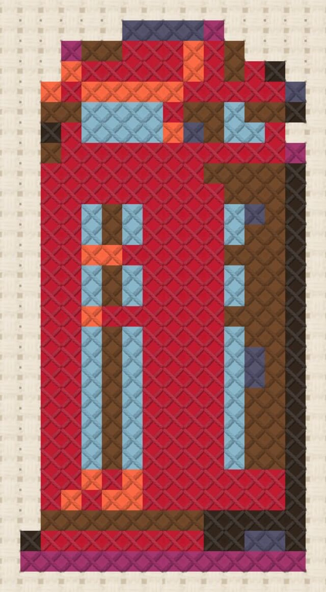 Phone booth finished in cross stitch on Aida cloth