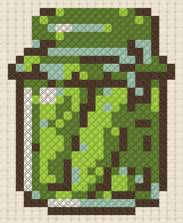 Pickle jar finished in cross stitch on Aida cloth