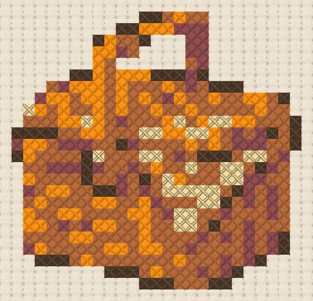 Picnic hamper finished in cross stitch on Aida cloth