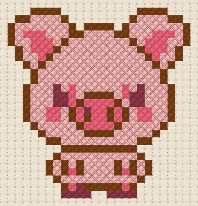Pig finished in cross stitch on Aida cloth