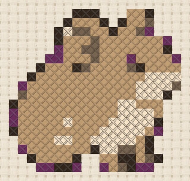 Pika finished in cross stitch on Aida cloth