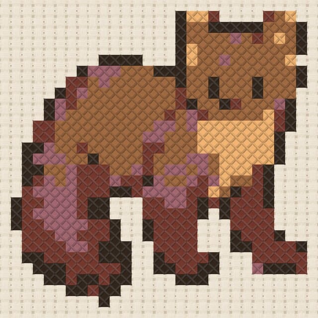 Pine marten finished in cross stitch on Aida cloth