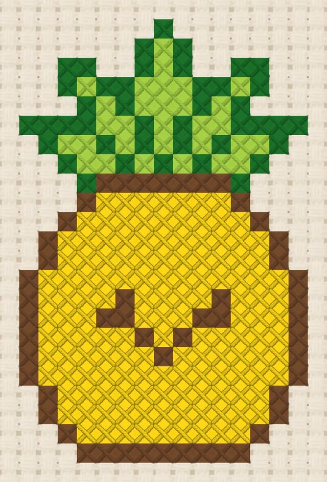 Pineapple finished in cross stitch on Aida cloth