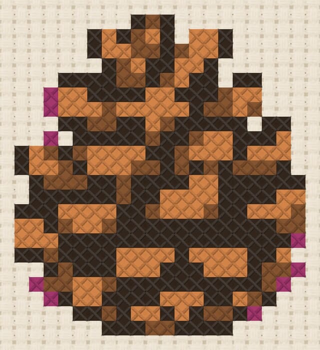Pinecone finished in cross stitch on Aida cloth