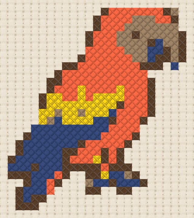 Pirate parrot finished in cross stitch on Aida cloth